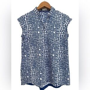 Lopez Delux Dri Blue White Pebble Print Golf Polo Shirt Top Size Large